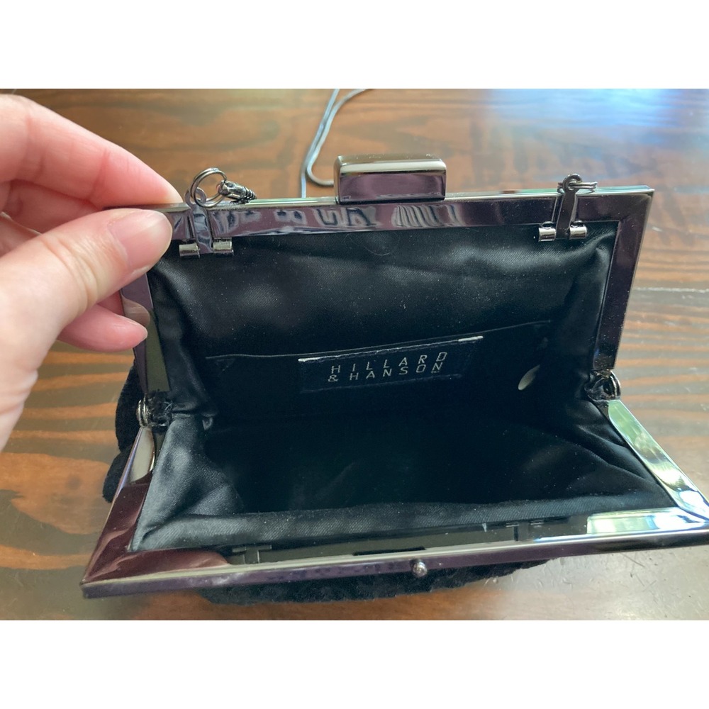 Hillard & Hanson Black Dressy Purse Evening Bag Lock Clasp Long Strap Velvet - Picture 4 of 7